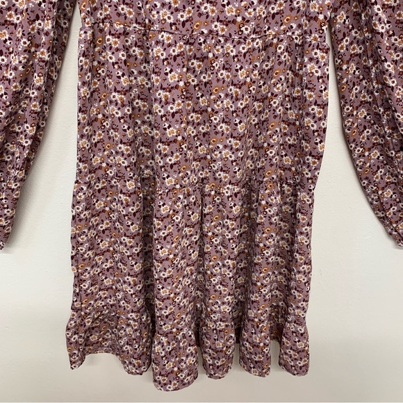 No Comment Purple Dress Small  Empire Ruffle Key Hole‎ Cinch Tie Neckline Fairy - Picture 3 of 10